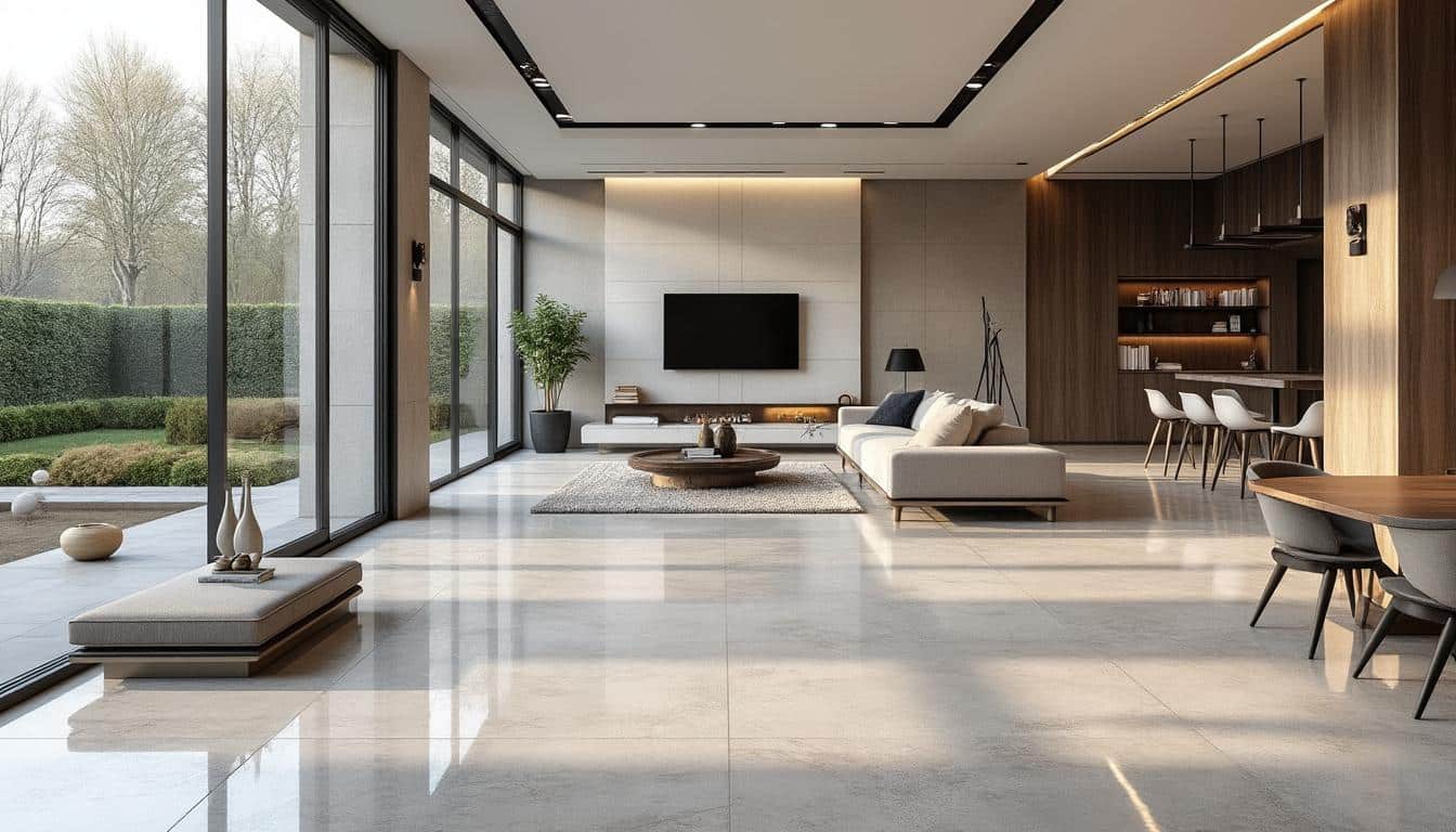 le béton ciré est un revêtement durable et esthétique, idéal pour les sols des maisons modernes, alliant résistance et design contemporain.