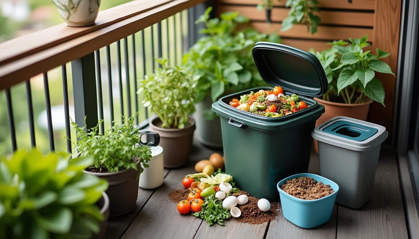 le composteur de balcon permet de réduire efficacement les déchets ménagers en transformant les restes alimentaires en compost, idéal pour les petits espaces urbains.