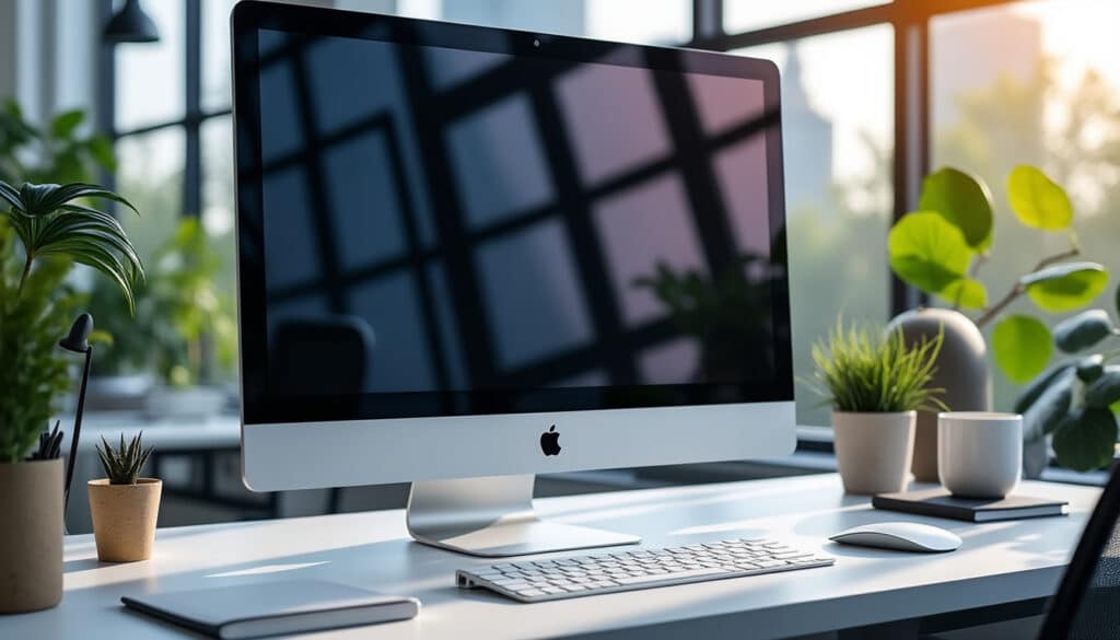 l’écran mat de l’ordinateur de bureau réduit efficacement les reflets gênants, offrant un confort visuel optimal pour une meilleure concentration et productivité.