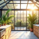 la verrière illumine la cuisine de la maison en laissant passer la lumière naturelle, créant un espace chaleureux et accueillant.