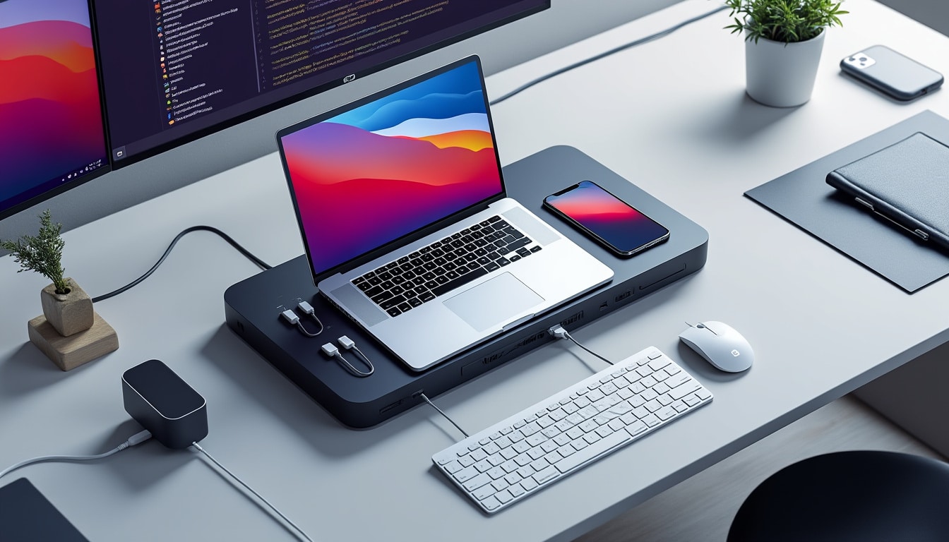 découvrez comment la station d’accueil unifie et optimise votre espace de travail en connectant facilement tous vos périphériques à votre ordinateur portable.