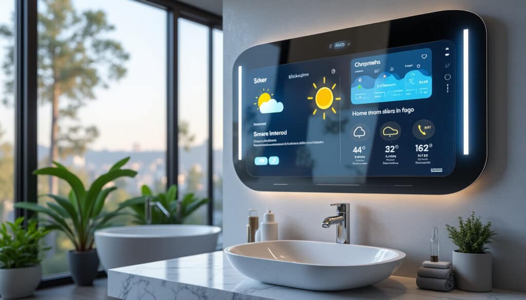 découvrez le miroir connecté qui affiche les actualités directement dans votre salle de bain, pour commencer la journée informé et connecté chez vous.