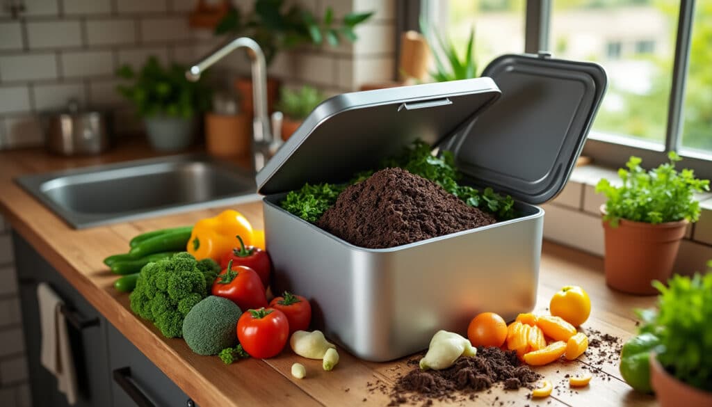 le composteur convertit facilement les épluchures en un engrais naturel et écologique pour nourrir vos plantes d'intérieur.