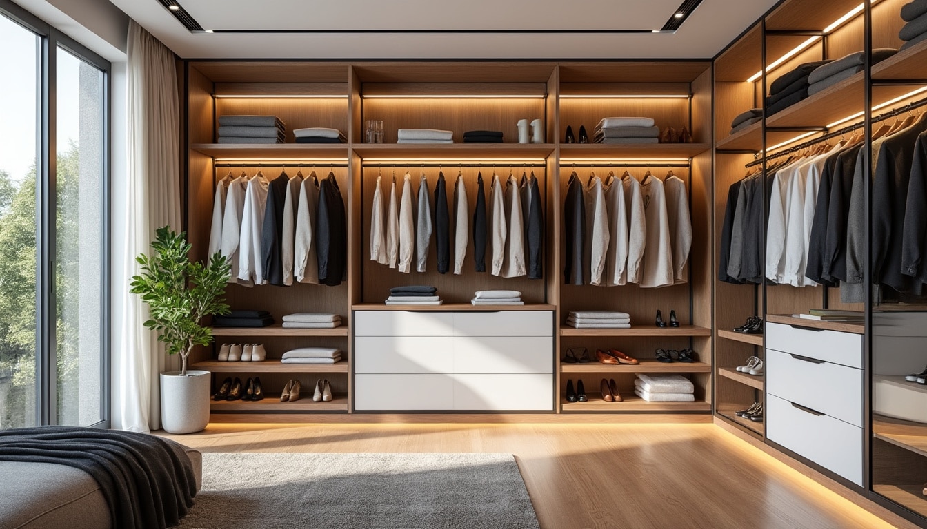 découvrez comment un dressing éclairé transforme vos matins pressés en maison, en rendant l'organisation rapide et pratique.