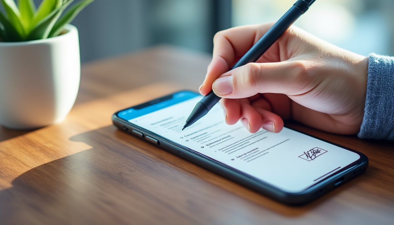 utilisez le stylet de votre téléphone pour signer facilement des documents pdf où que vous soyez, en toute mobilité et simplicité.